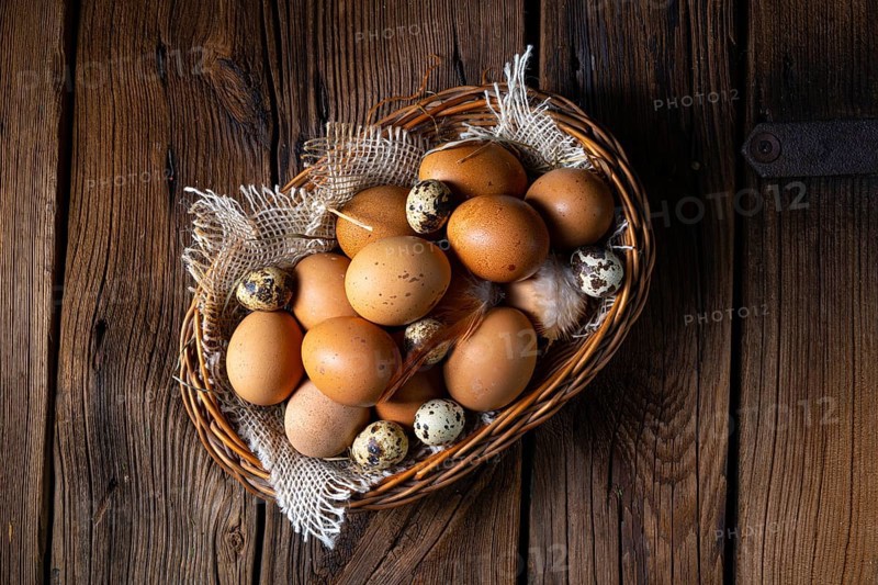 Fresh eggs straight from the farm in a basket