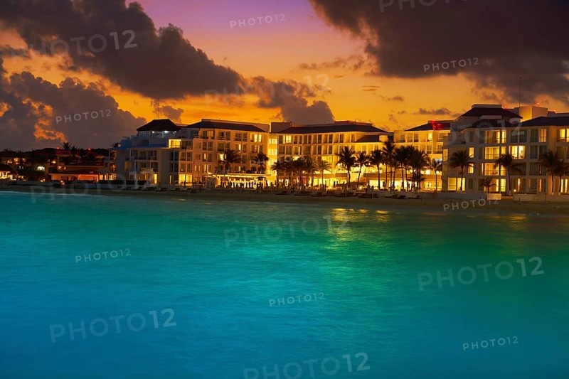 Playa del Carmen sunset Beach in Riviera Maya at Mayan Mexico