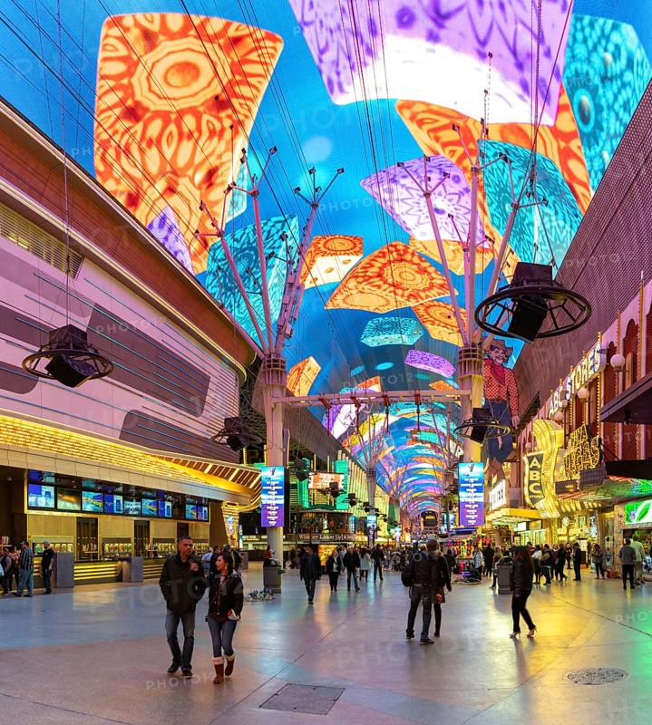 A picture of the colorful Fremont Street Experience