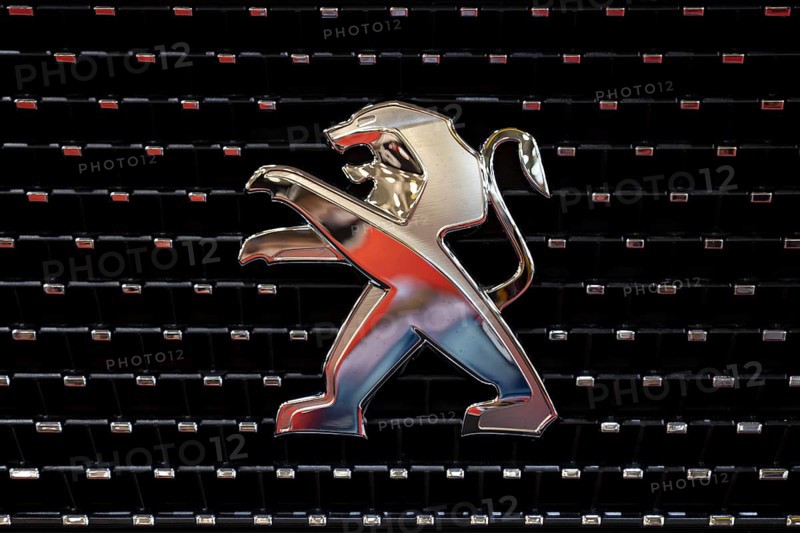 Sofia, Bulgaria - 3 June, 2022: Close-up of Peugeot logo is seen at Sofia Motor Show