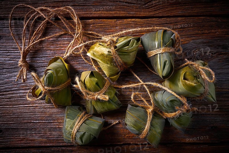 Zongzi Glutinous sticky Rice Dumplings recipe wrap with bamboo leaves asian food