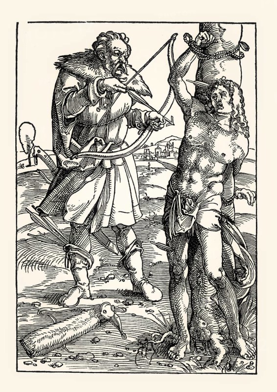 Martyrdom of Saint Sebastian, woodcut, 16th century
