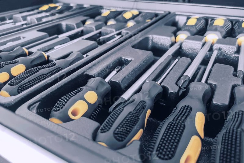 Set of Screwdrivers inside Toolbox, Screwdrivers Set