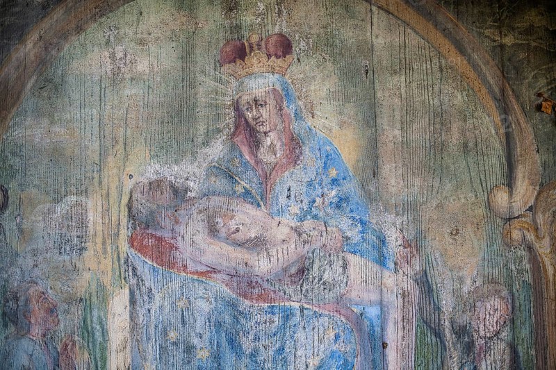 Painted wooden slab, gravestone, Waasenkirche cemetery, Leoben, Styria, Austria