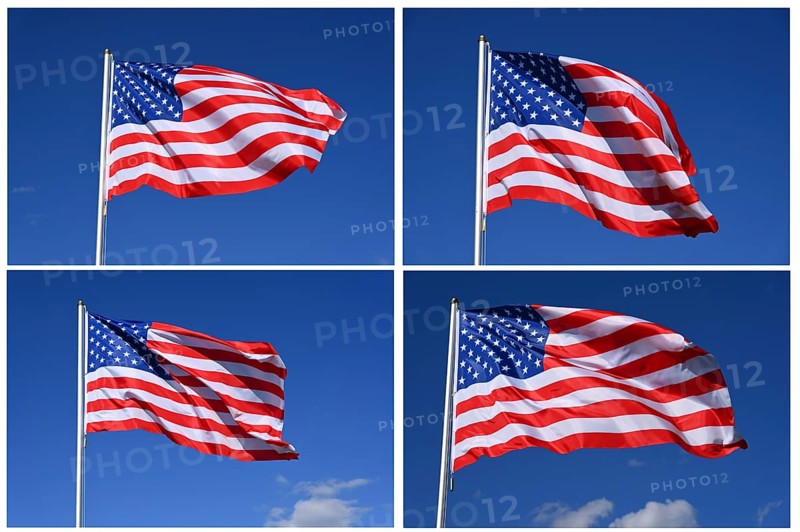 Closeup of the national flag of the United States fluttering in the wind on a sunny day
