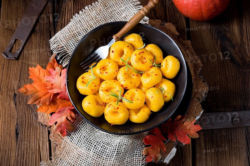 Delicious autumn dumplings with Hokkaido pumpkin puree
