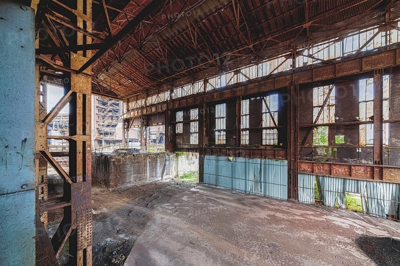 Abandoned industrial building with rusted metal structures and large, broken windows, HF6, Lost Place, Seraing, Province of Liège, Belgium