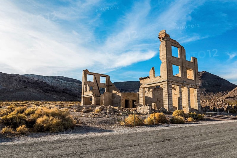 Remains of the old bank building in the ghost town Rhyolite, USA
