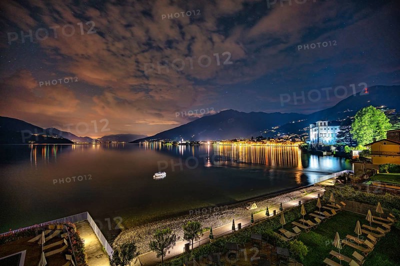 A view of the bay of Gravedona on Lake Como at night in summer