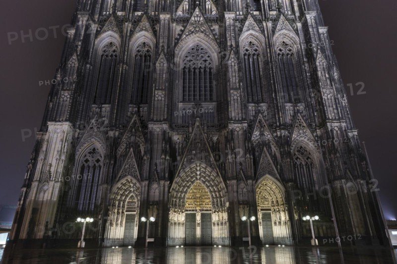 Gothic west facade of Cologne Cathedral at Night. Gothic west facade of Cologne Cathedral at Night, Cologne, North Rhine-Westphalia, Germany