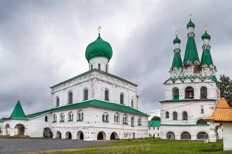 Alexander-Svirsky Monastery is orthodox monastery in the Leningrad region, Russia. Trinity Cathedral and Belfry