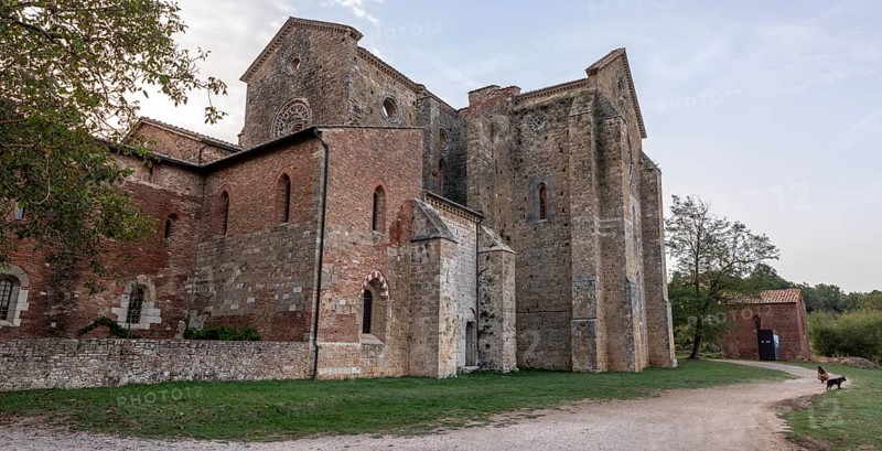 Ruin of the medieval Cistercian monastery San Galgano in the Tuscany, Italy