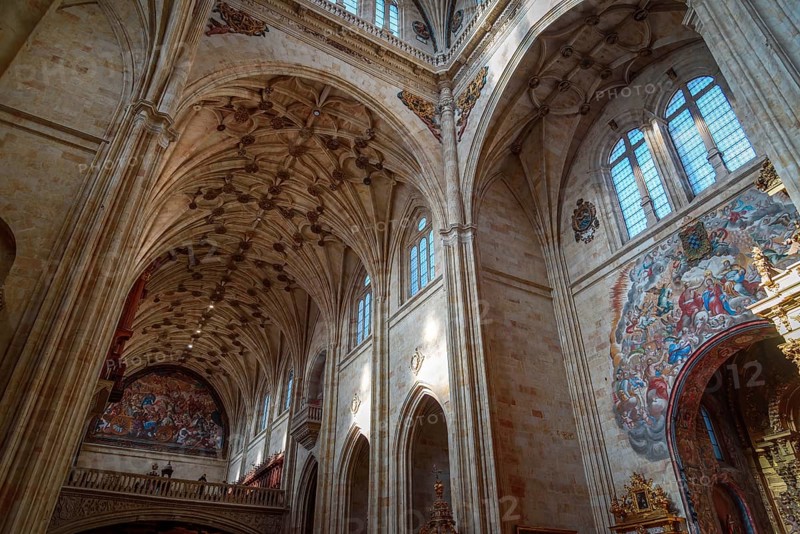 Salamanca, Spain, January 15, 2022: Interior view of the church of the Monastery of San Esteban. Ribbed vaults
