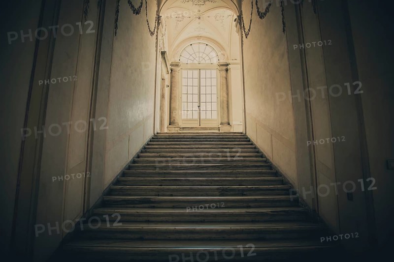 Ancient dark staircase, Grunge interior, nobody, empty building architecture, window