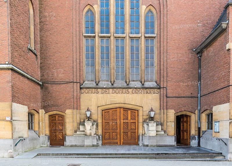 Brussels, Belgium, 07 03 2019, Facade of the catholic church of the sacred heart