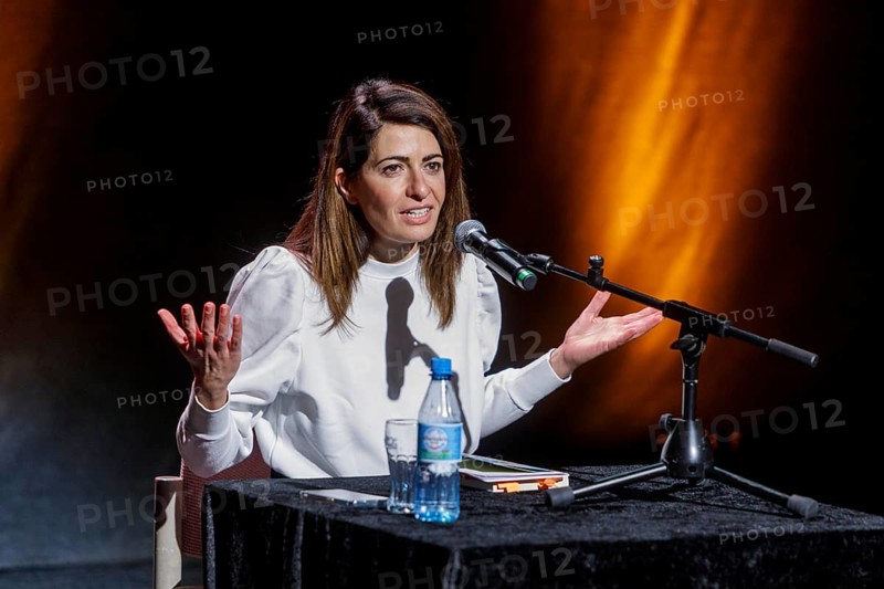 Reading by Linda Zervakis from her book LANDGANG at the Savoy Theatre, Düsseldorf, North Rhine-Westphalia, Germany