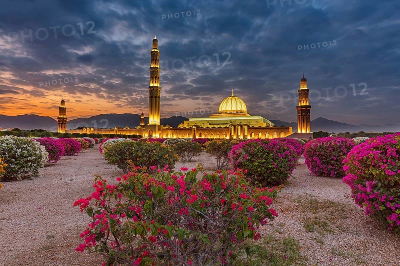 Countryside, Oman, Mosque, blue hour, Illuminated, Building, Architecture, Sultan Qabus Grand Mosque, Muscat Muscat, Muscat, Oman