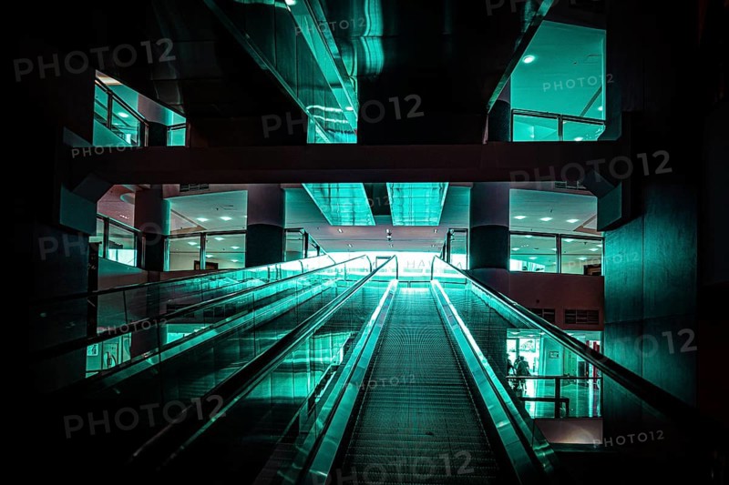 Escalator inside the building. Shooting Location: abu dhabi