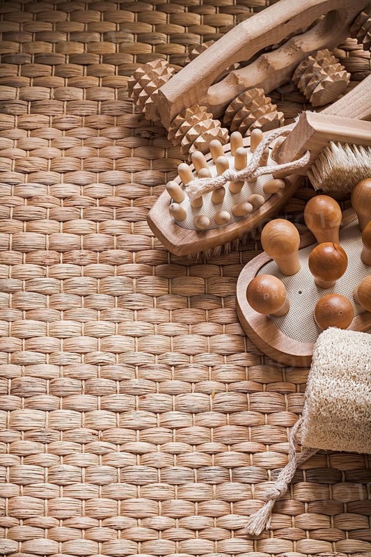 Skincare articles on wicker background healthcare concept