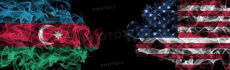 Flags of Azerbaijan and USA on Black background, Azerbaijan vs USA Smoke Flags