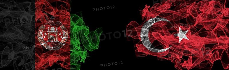 Flags of Afghanistan and Turkey on Black background, Afghanistan vs Turkey Smoke Flags