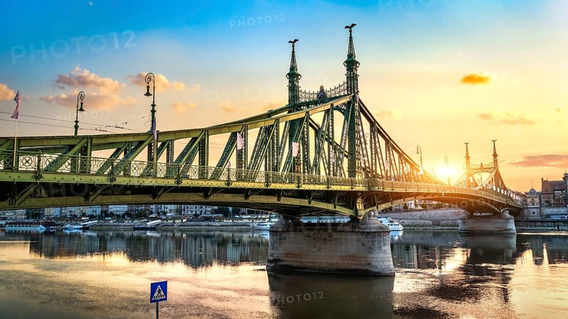 Liberty bridge on Danube river at sunrise, Hungary