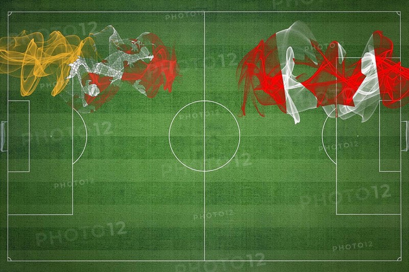 Bhutan vs Canada Soccer Match, national colors, national flags, soccer field, football game, Competition concept, Copy space