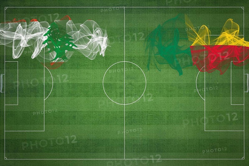 Lebanon vs Benin Soccer Match, national colors, national flags, soccer field, football game, Competition concept, Copy space