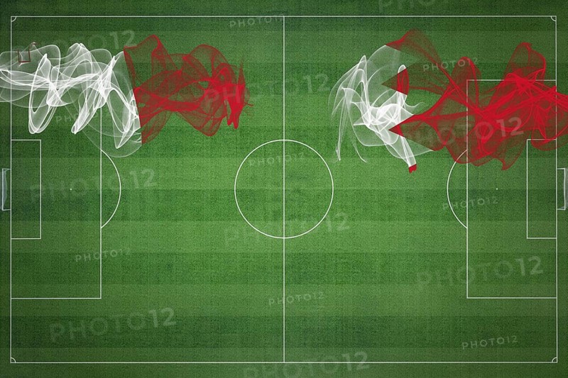 Malta vs Bahrain Soccer Match, national colors, national flags, soccer field, football game, Competition concept, Copy space