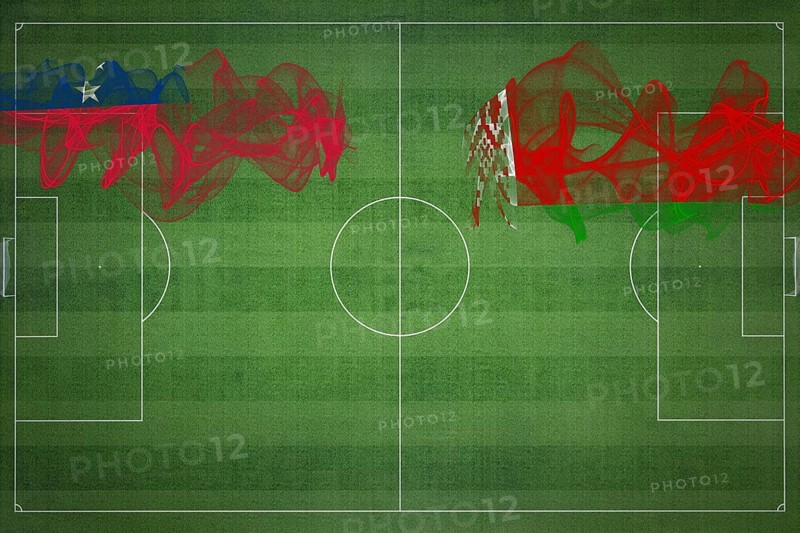 Samoa vs Belarus Soccer Match, national colors, national flags, soccer field, football game, Competition concept, Copy space