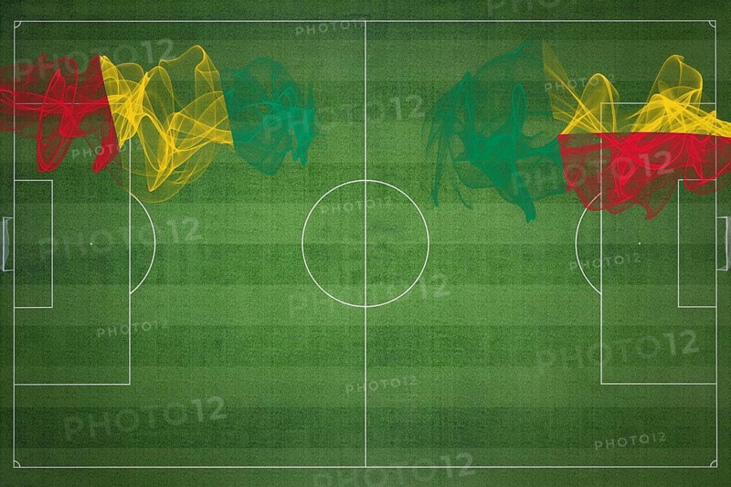 Guinea vs Benin Soccer Match, national colors, national flags, soccer field, football game, Competition concept, Copy space