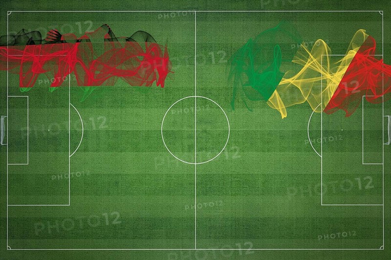 Malawi vs Congo Soccer Match, national colors, national flags, soccer field, football game, Competition concept, Copy space