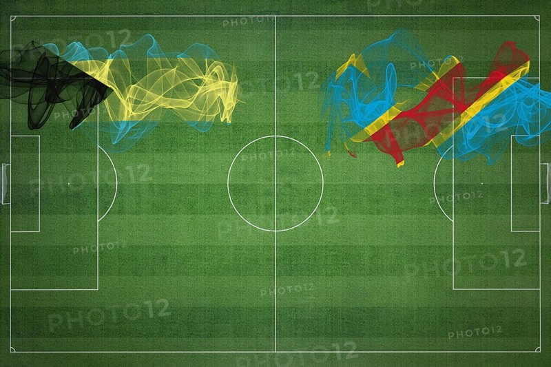 Bahamas vs DR Congo Soccer Match, national colors, national flags, soccer field, football game, Competition concept, Copy space
