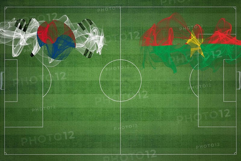 South Korea vs Burkina Faso Soccer Match, national colors, national flags, soccer field, football game, Competition concept, Copy space