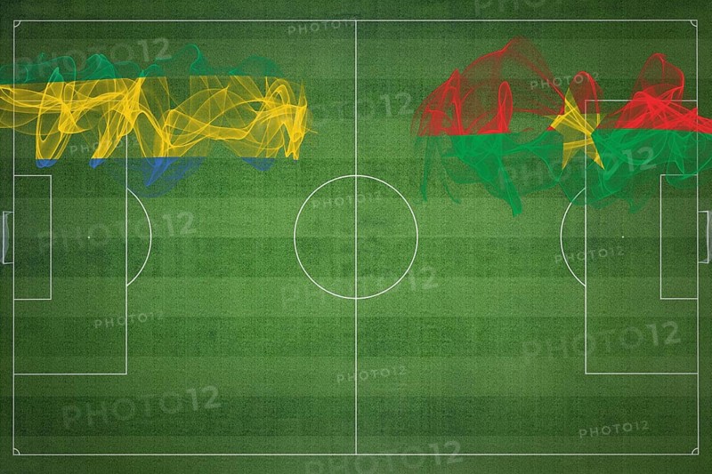 Gabon vs Burkina Faso Soccer Match, national colors, national flags, soccer field, football game, Competition concept, Copy space