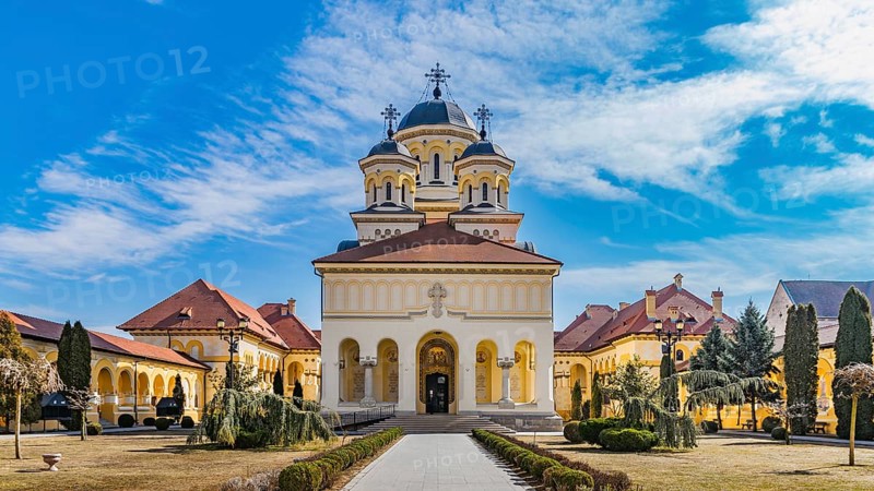 Beautiful view to the Coronation Reunification Cathedral in Alba Iulia city, Romania