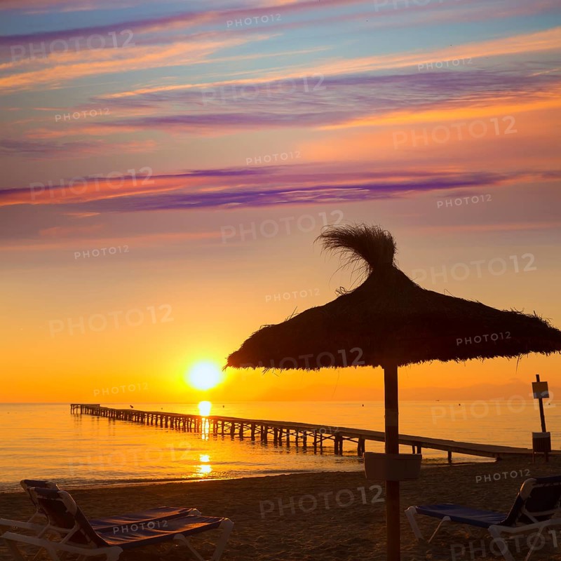 Majorca Muro beach sunrise in Alcudia Bay Mallorca at Balearic Islands of Spain
