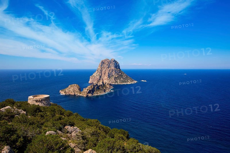 Ibiza Es Vedra view from Torre des Savinar Tower San Jose in Balearic Islands