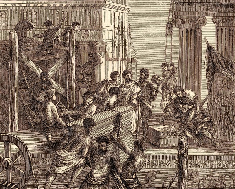 Construction of a temple to Athena Polias, Acropolis of Athens, Greece
