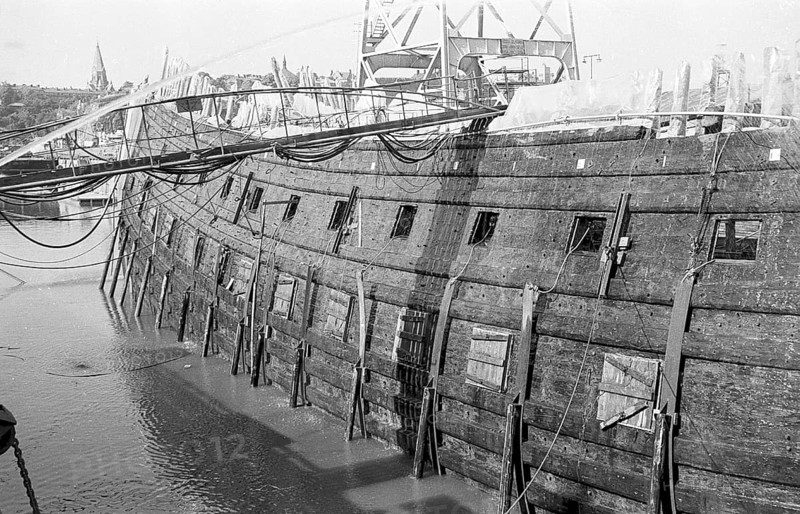 Vasa or Wasa is a Swedish warship built between 1626 and 1628. The ship sank after sailing roughly 1, 300 m (1, 400 yd) into her maiden voyage on 10 August 1628. It was located again in the late 1950s in a busy shipping area in Stockholm harbor by Anders Franzen. The ship was salvaged with a largely intact hull in 1961. Pictured in the drydock after the salvage 1961