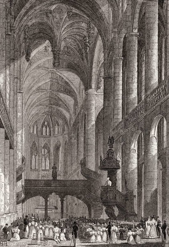 Church of St Etienne du Mont, Paris, antique steel engraved print, 1831