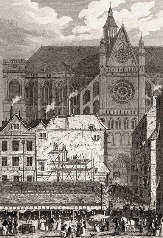 The Church of St Eustache, Paris, antique steel engraved print, 1831