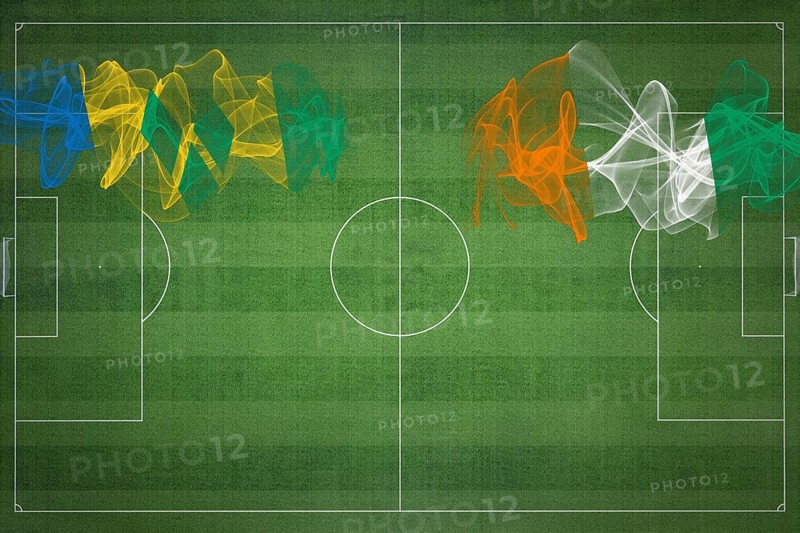 Saint Vincent and the Grenadines vs Ivory Coast Soccer Match, national colors, national flags, soccer field, football game, Competition concept, Copy space