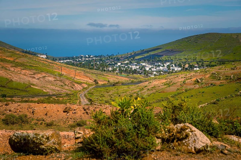 View on the village of Haria on Lanzarote, Canary Islands, and the valley of the thousand palms