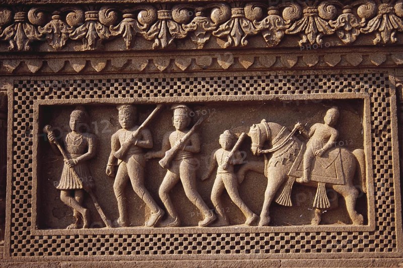 Carving - panel on Hindu temple - Maheshwar, Madhya Pradesh, India