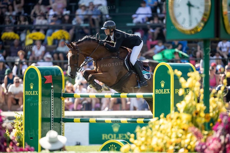 Kevin Staut of France and riding Beau de Laubry Z compete in the first round of the 1.60m CPKC International during the Spruce Meadows Masters, presented by Rolex, in Calgary, Alberta, Canada, North America