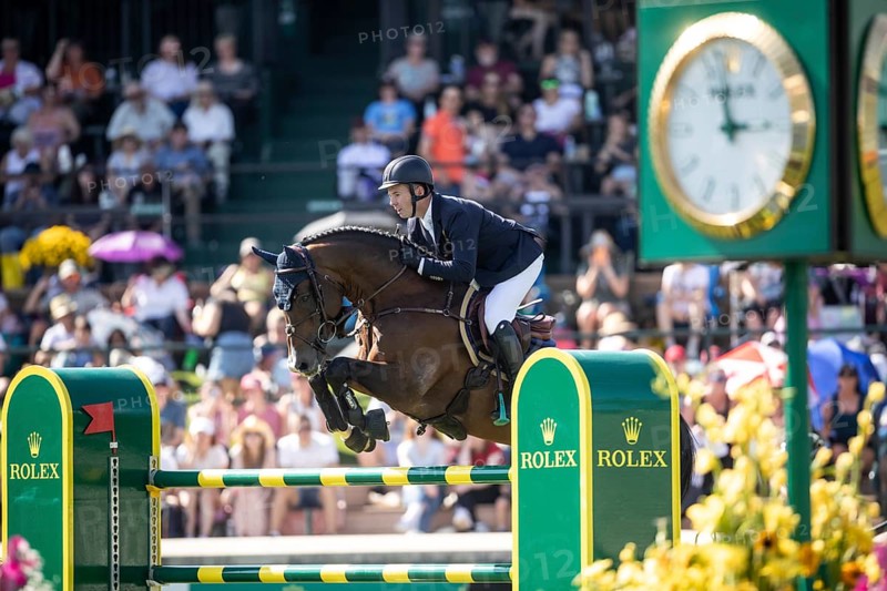 Cian O'Conner of Ireland and riding Fermoy compete in the first round of the 1.60m CPKC International during the Spruce Meadows Masters, presented by Rolex, in Calgary, Alberta, Canada, North America