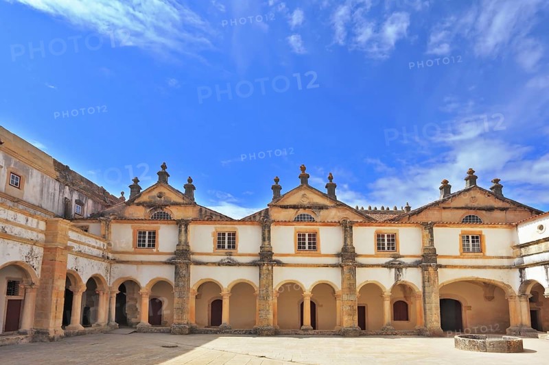 Palace of the Knights Templar in the small town of Tomar, Portugal. Beautiful inner courtyard, surrounded by a fine building with a beautifully preserved architecture