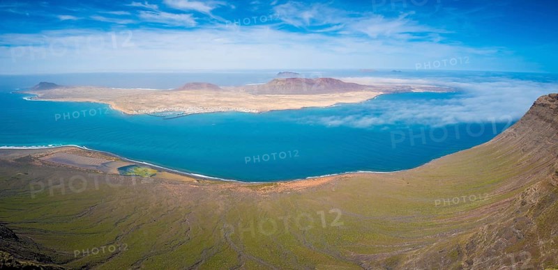 Aerial view on island La Graciosa next to Lanzarote. Part of the Canary Islands of Spain