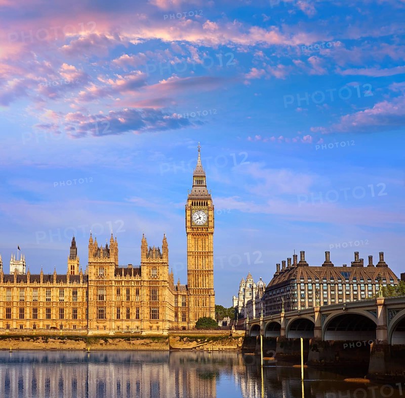 Big Ben Clock Tower and thames river in London at England